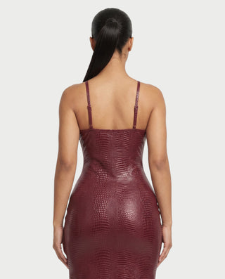NICOLA Croc-Embossed Faux Leather High-Slit Maxi Dress