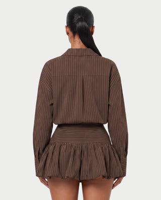 MILANA Striped Long Sleeve Shirt Top & Ruffle Mini Skirt Set