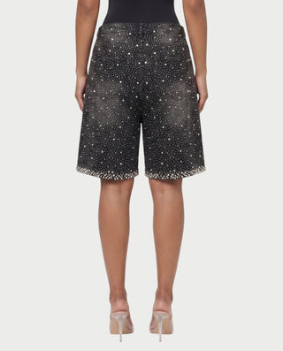 LARIMAR Rhinestone Drawstring Denim Baggy Shorts