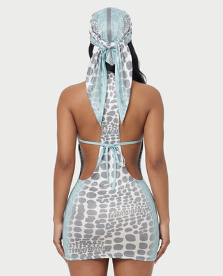 ALGIRA Scoop Neck Halter Bodycon Mini Dress with Bandana