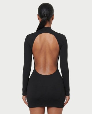 SAMZARA High Neck Backless Long-Sleeve Bodycon Mini Dress