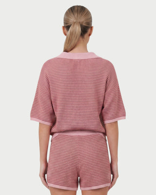 OLENNA Striped Knit Oversized Top &  Drawstring Short Set