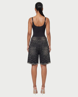 LARIMAR Rhinestone Drawstring Denim Baggy Shorts