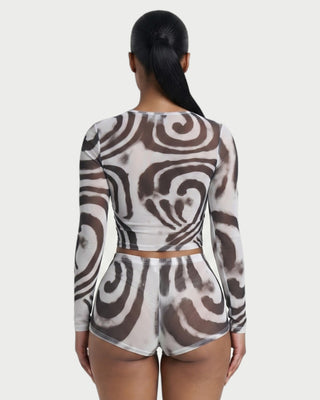 TRIMA Sheer Swirl Print Crop Top & Shorts Set