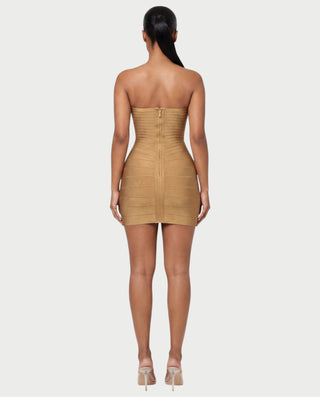 YUMI Strapless Sweetheart Chevron Bandage Bodycon Mini Dress