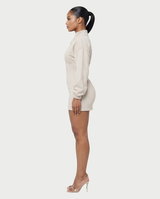 TALISA High Collar Long Sleeve Contoured Waist Mini Dress