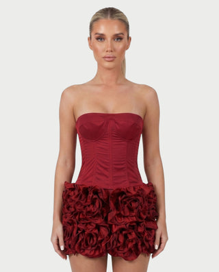 WILYA Tube Top Corset & Floral Mini Skirt Set
