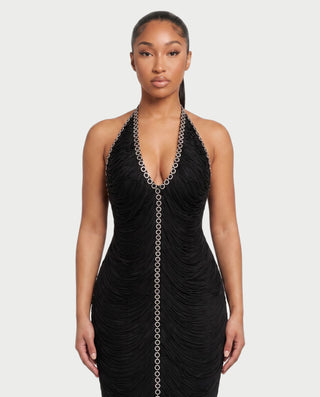 NOLEN Rhinestone Tassel Bodycon Midi Dress