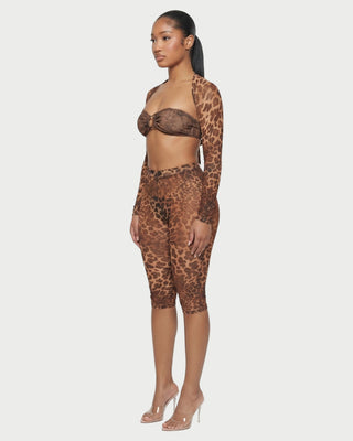 Conjunto de malla con estampado de leopardo de tres piezas INES
