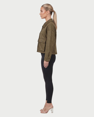 MARIELA Suede-Look Cropped Zip-Up Jacket with Flap Pockets