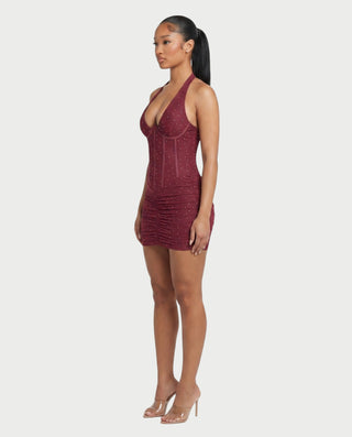 ADIE Rhinestone Halter Corset Bodycon Mini Dress