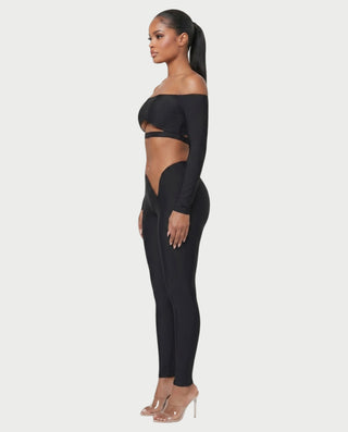 BERLINA Off-Shoulder Crop Top & V-Waist Leggings Set