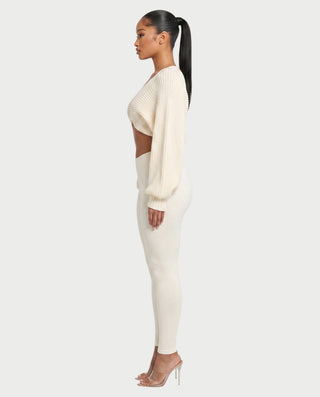 SUNNIVA Ribbed V-Cut Cropped Knit Sweater