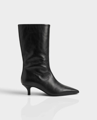 MARCELINE Pointed Toe Kitten Heel Mid-Calf Boots