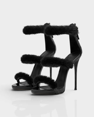 BERTHA Faux Fur Triple-Strap Stiletto Heels