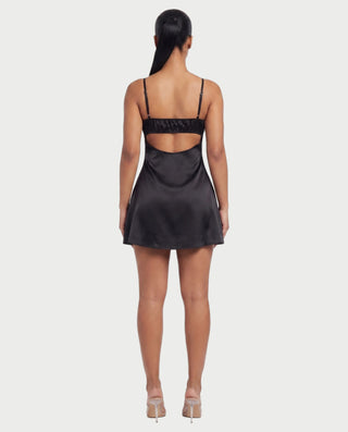 ROLINE Lace Trim Satin Slip Mini Dress