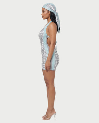 ALGIRA Scoop Neck Halter Bodycon Mini Dress with Bandana