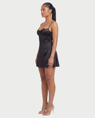 ROLINE Lace Trim Satin Slip Mini Dress