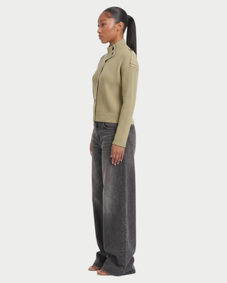 XONA Button Front High-Neck Ribbed Knit Cardigan
