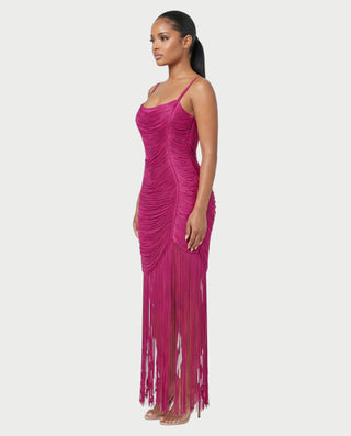 HARMINA Spaghetti Strap Fringe Tassel Bodycon Maxi Dress