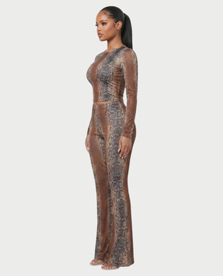 MONET Snake Print Top & Flare Pants Set