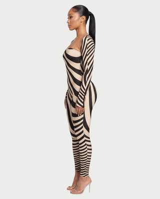 NOVIE Swirl Strapless Jumpsuit & Cropped Shrug Set