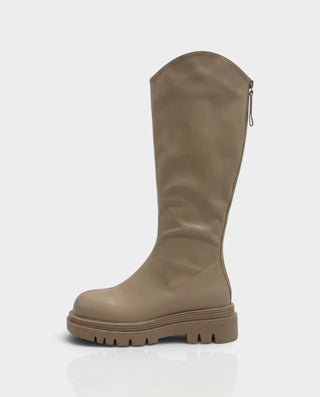 EMRYN Curved Top Knee-High Lug Sole Boots