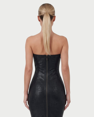 CATLYN Strapless Bustier Corset Metallic Bodycon Midi Dress