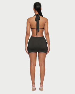 FERN Cross-Front Halter Draped Mini Dress