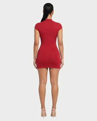 LILIANA Keyhole Button Neck Cap Bodycon Mini Dress