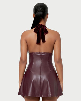 RESLEY Velvet Halter Flared Mini Dress
