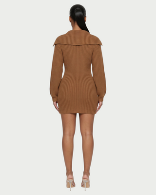 JOSA Wide Collar Long Sleeve Knit Mini Dress