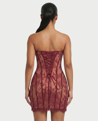 KEANA Strapless Sheer Lace Corset Bodycon Mini Dress