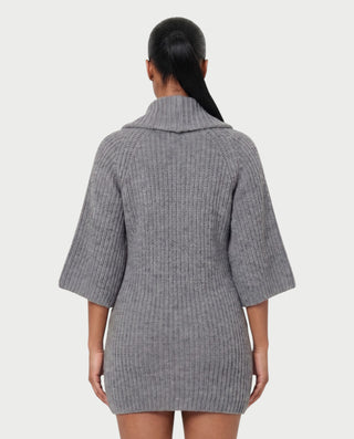 MERIDIAN Cowl Neck Wide Sleeve Ribbed Knit Mini Dress