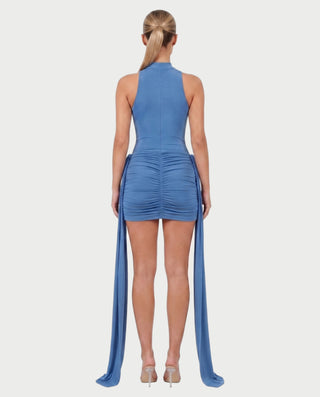 SALMA Mock Neck Draped Side-Tie Bodycon Mini Dress
