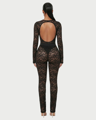 Conjunto de top y pantalón de manga larga con encaje DANA
