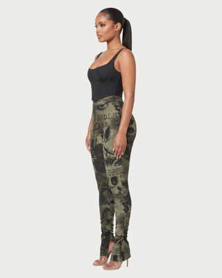 VENICE Vintage Print Slit-Leg Hem Pants