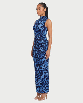 VENESIA Leopard Print Lace-Up Corset Maxi Dress