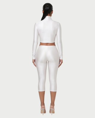NURA High Neck Crop Top & V-Waist Capri Leggings Set