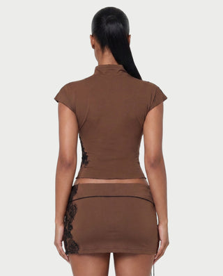 CECELIA Mandarin Collar Lace Top & Mini Skirt Set