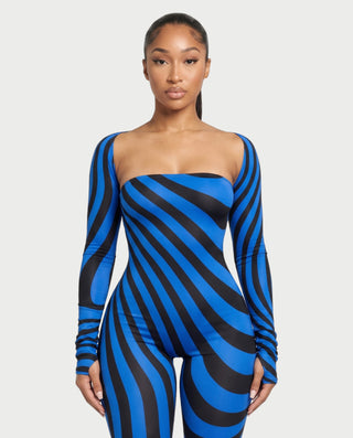 NOVIE Swirl Strapless Jumpsuit & Cropped Shrug Set