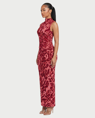 VENESIA Leopard Print Lace-Up Corset Maxi Dress