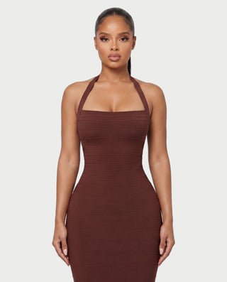 NIROBI Square Neck Halter Bandage Midi Dress