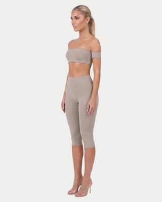 KAYLEE Off-Shoulder Bandeau Top & Capri Leggings Set