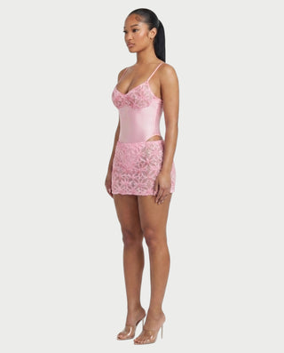 ZARLINA Floral Lace Bodysuit & Mini Skirt Set