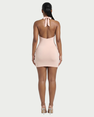 RESSI Ruched Halter Open-Back Mini Dress