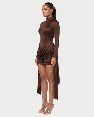 NORABEL Satin Mock Neck Draped Mini Dress