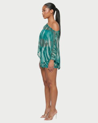 OVALINE Sheer Zebra Print One-Shoulder Top & Mini Skirt Set