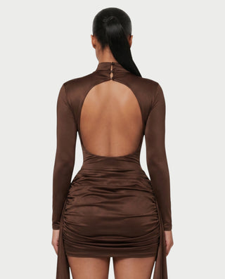 NORABEL Satin Mock Neck Draped Mini Dress