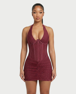 ADIE Rhinestone Halter Corset Bodycon Mini Dress